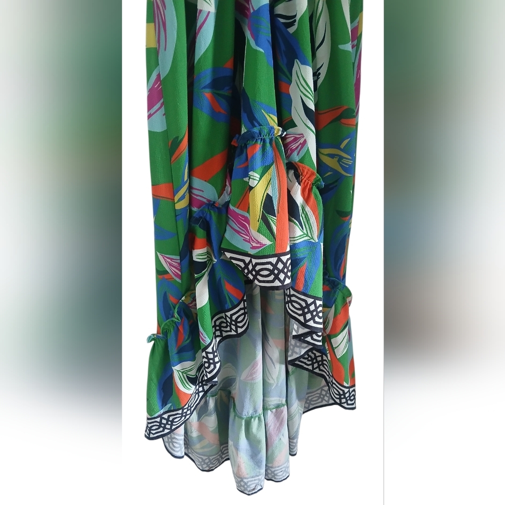 Flying Tomato Dress V-Neck Hi-Lo Floral Elasticized Waist Flowy Tropical Print - Picture 6 of 13